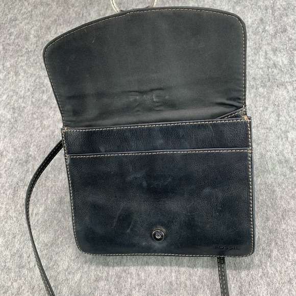 VTG Fossil Black Pebbled Leather Crossbody Purse Bag (8.5"x7") - Picture 3 of 10